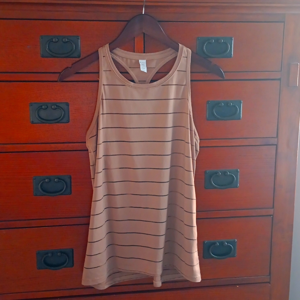 Athleta Light Brown Stripe Mesh High Neck Chi Tank Top